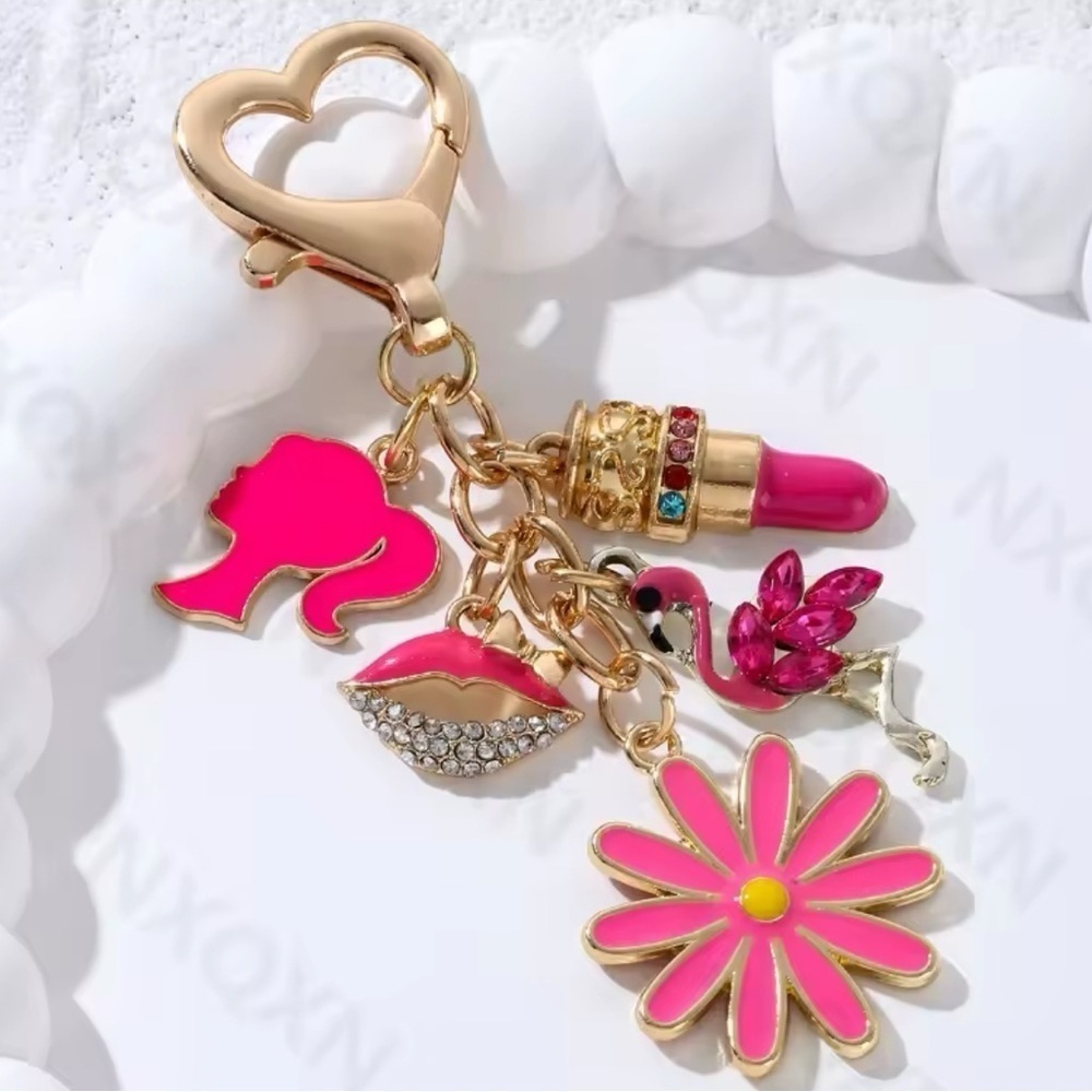 3 For $35 Barbie Theme Keychain Handbag Charm In Gold Tone Hardware